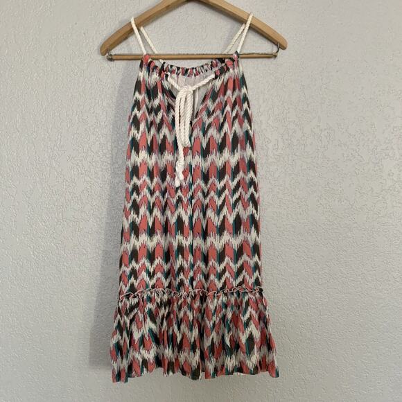 81 Poppies Silk Mini Shift Dress Juniors Size 0 Pink Teal Gray Chevron Print - Picture 4 of 7